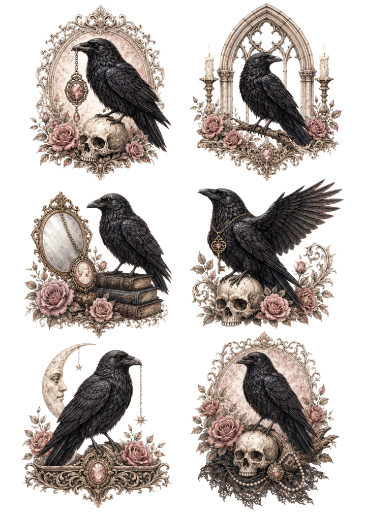 Rice Paper For Decoupage Mystical Raven Collage Cat. No. 10259