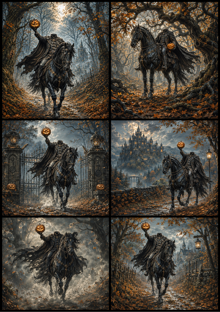 Rice Paper For Decoupage  Headless Horseman Collage Cat. No. 10265