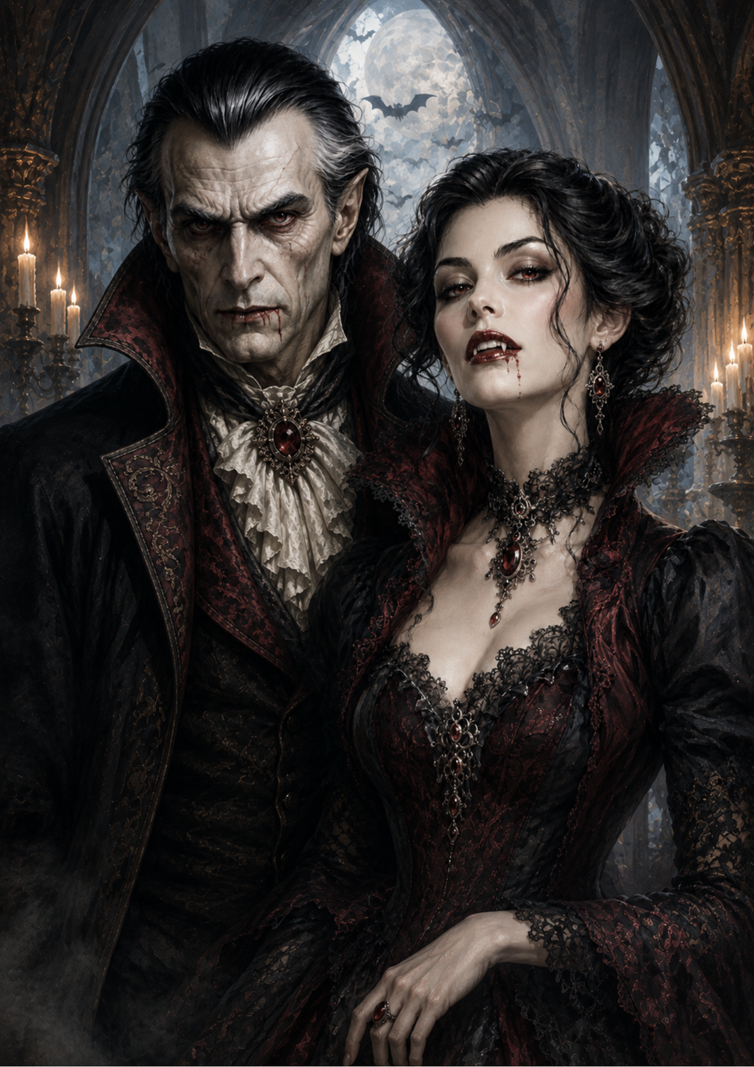 Rice Paper For Decoupage Vampire Couple Portrait Full Cat. No. 10271