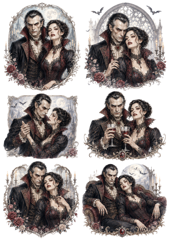 Rice Paper For Decoupage Vampire Couple Portrait Collage Cat. No. 10272