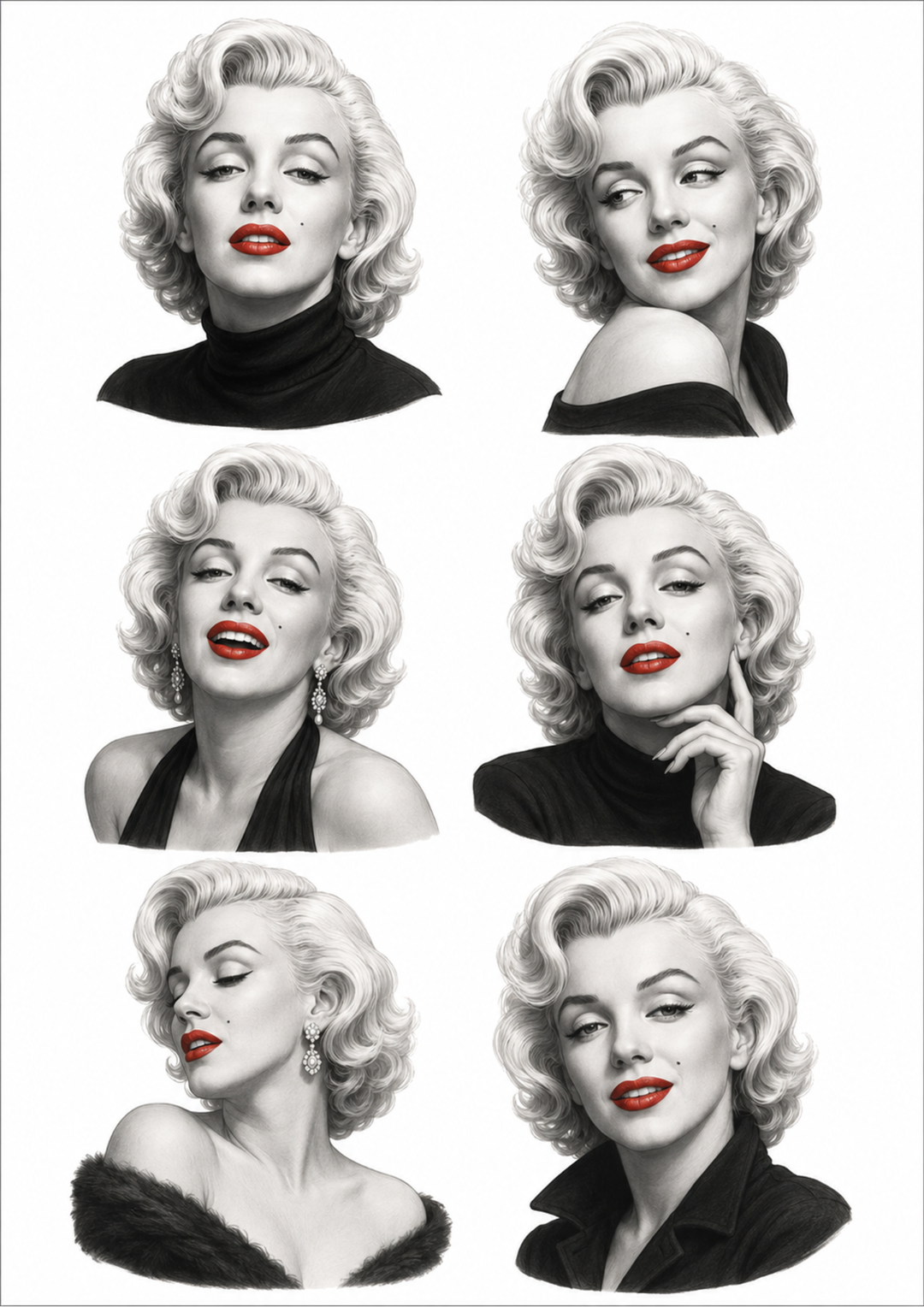 Rice Paper For Decoupage Monochrome Marylin Portrait Collage Cat. No. 10278