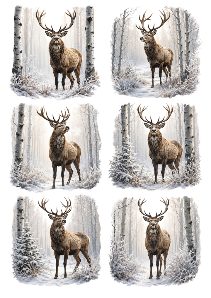 Rice Paper For Decoupage Winter Deer Collage Cat. No. 10284