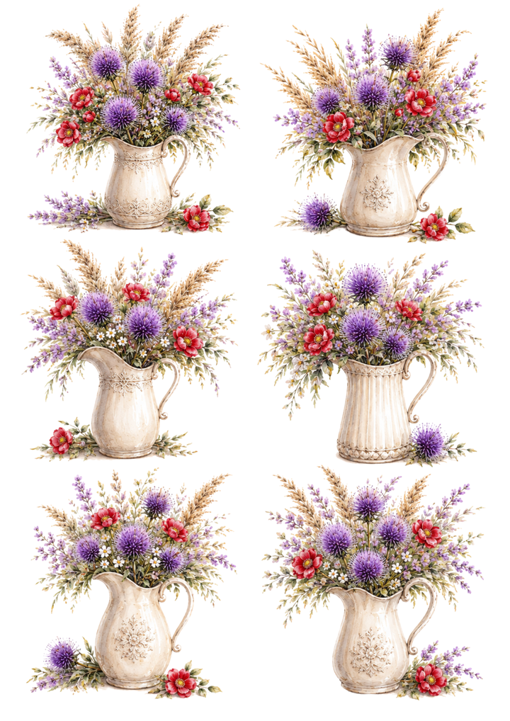 Rice Paper For Decoupage Summer Bouquet Vase Collage Cat. No. 10287