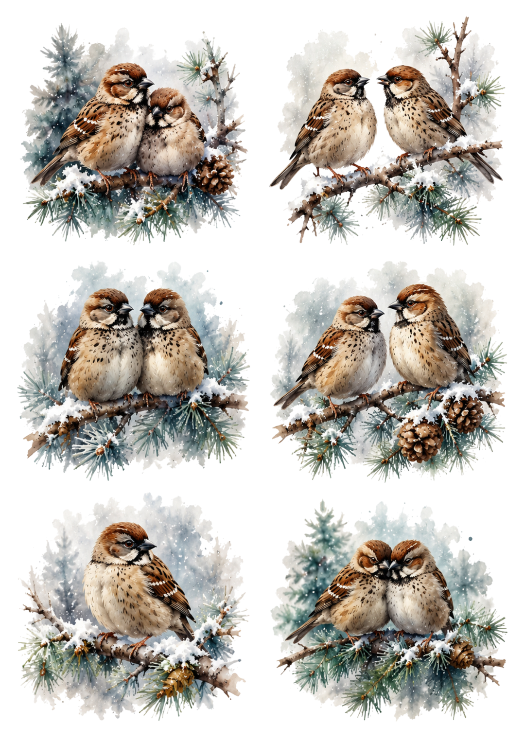 Rice Paper For Decoupage Little Sparrows in the Nest Collage Cat. No. 10289