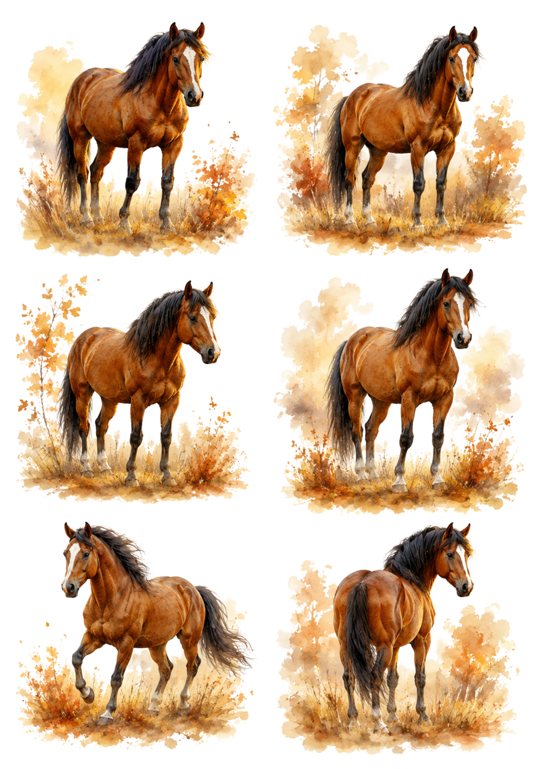 Rice Paper For Decoupage Autumn Horse Scene Collage Cat. No. 10290