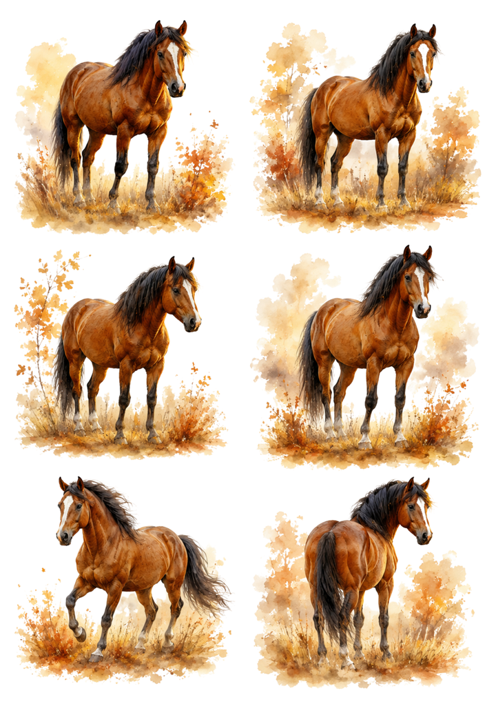 Rice Paper For Decoupage Autumn Horse Scene Collage Cat. No. 10290