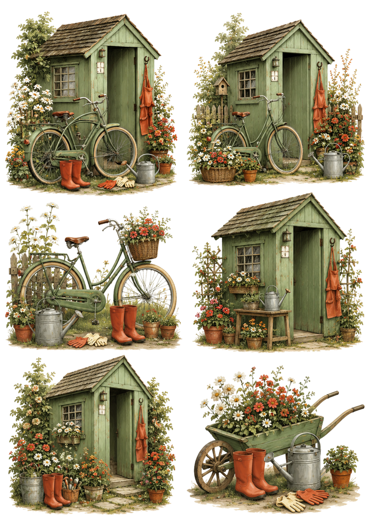Rice Paper For Decoupage Garden Shead Collage Cat. No. 10295