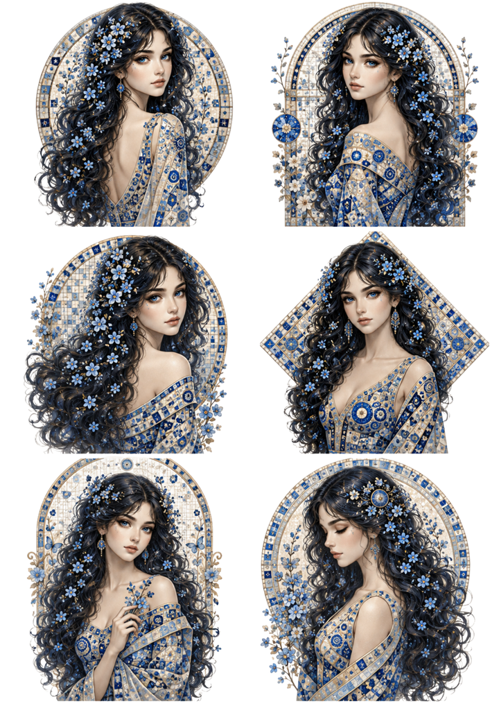 Rice Paper For Decoupage Klimt Woman in Blue Collage Cat. No. 10296
