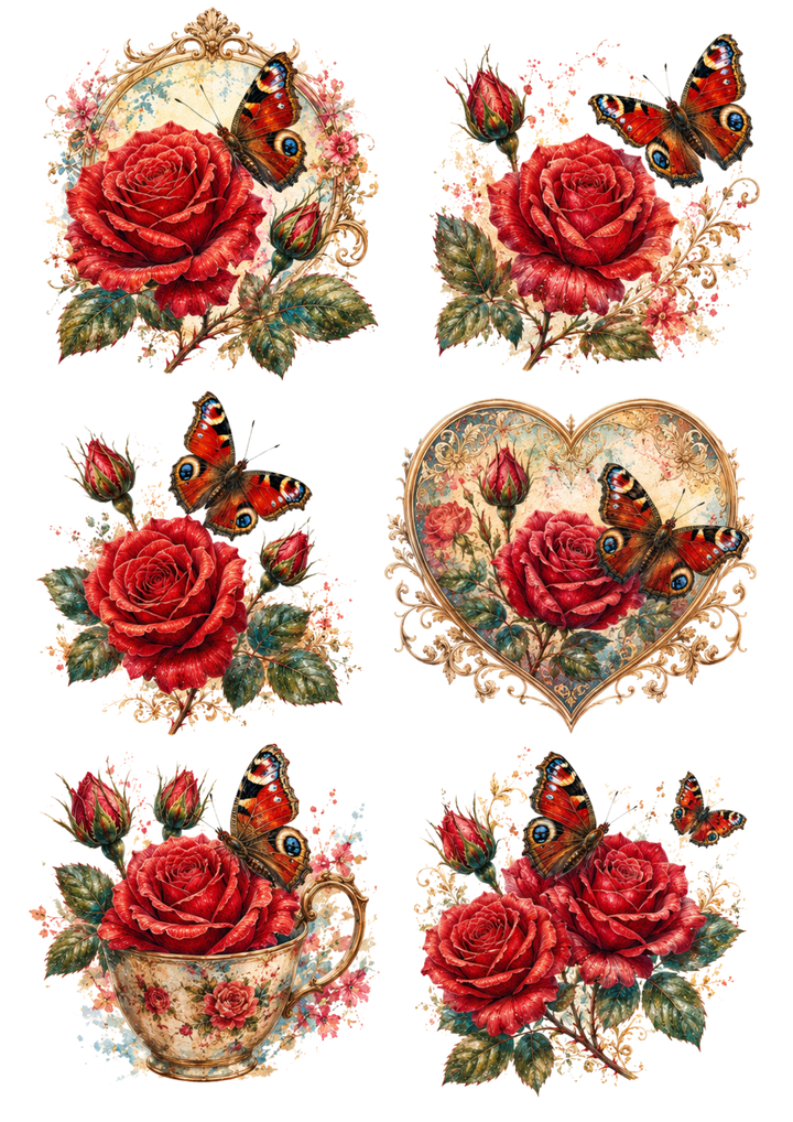 Rice Paper For Decoupage Red Roses Compositions Collage Cat. No. 10298