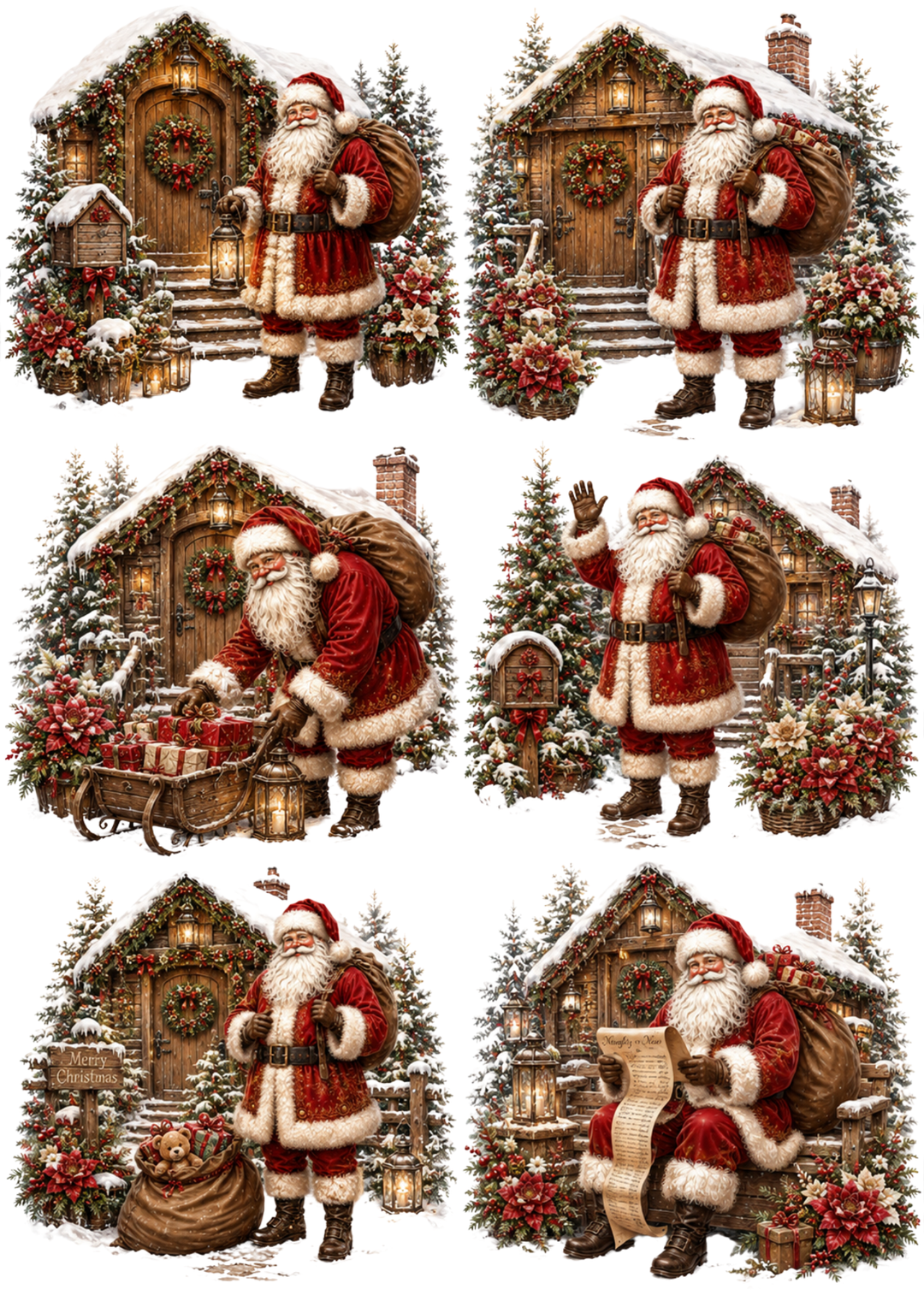 Rice Paper For Decoupage Santa Clause at Work Collage Cat. No. 10304