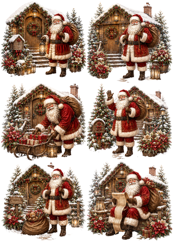 Rice Paper For Decoupage Santa Clause at Work Collage Cat. No. 10304