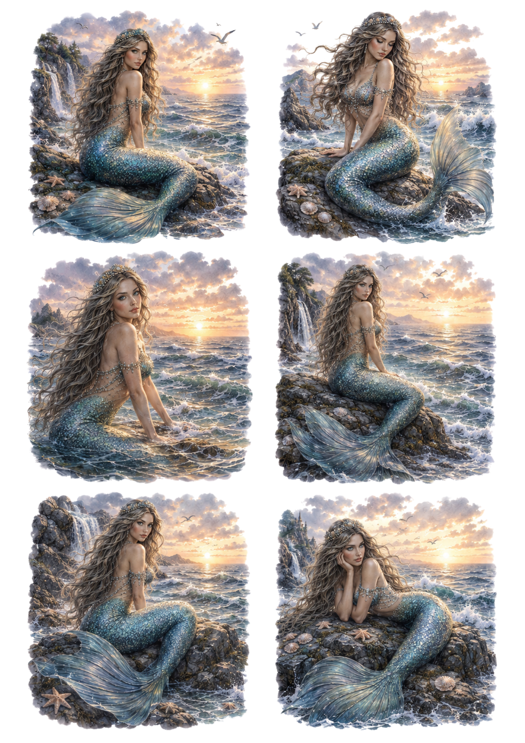 Rice Paper For Decoupage Beautiful Mermaid Sunset Collage Cat. No. 10309