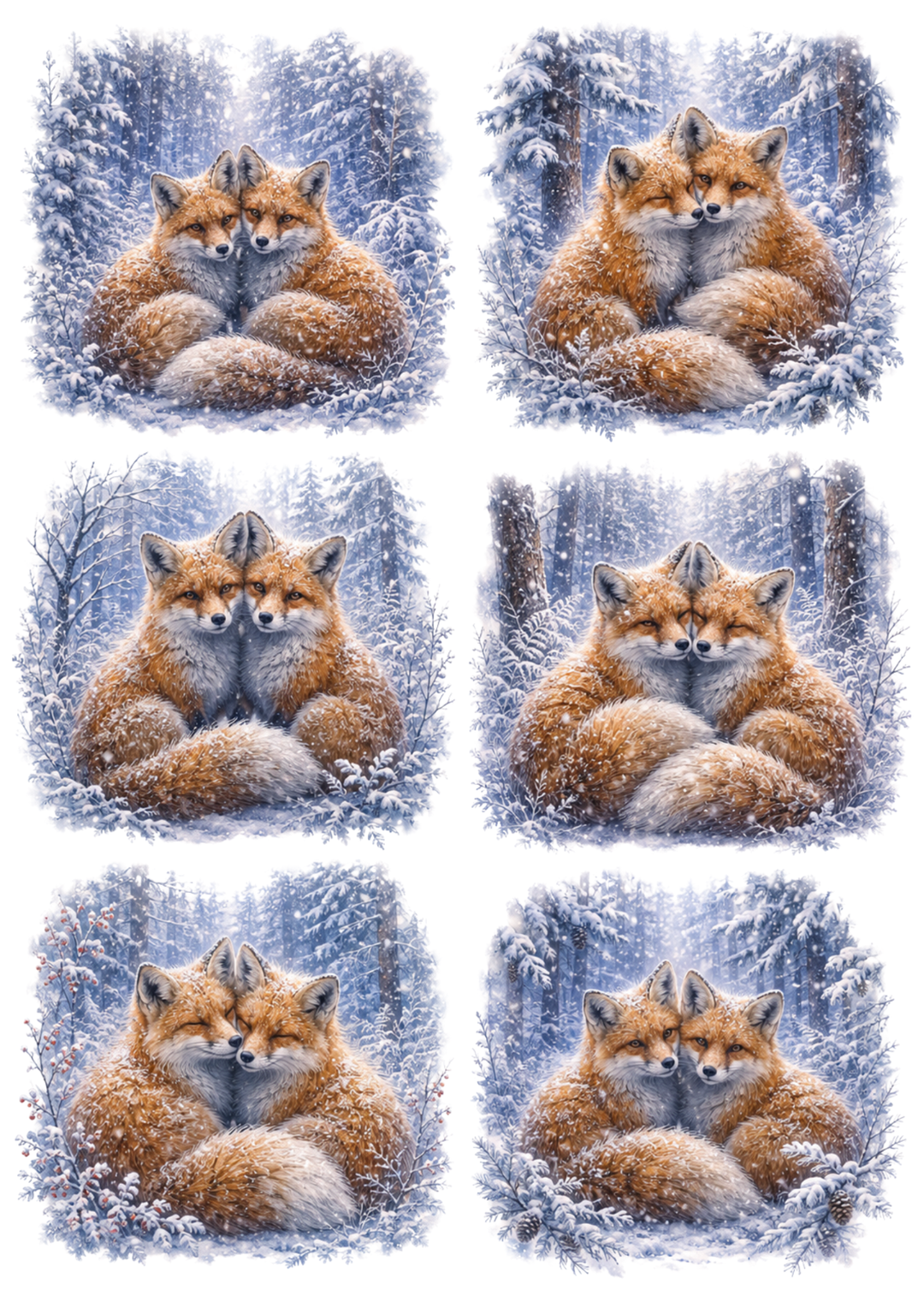 Rice Paper For Decoupage Winter Foxes Collage Cat. No. 10310