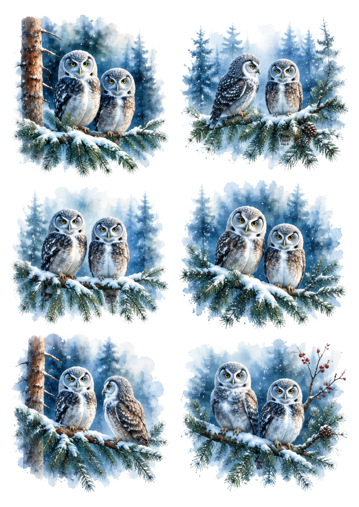 Rice Paper For Decoupage Winter Owls on the Branch Collage Cat. No. 10311