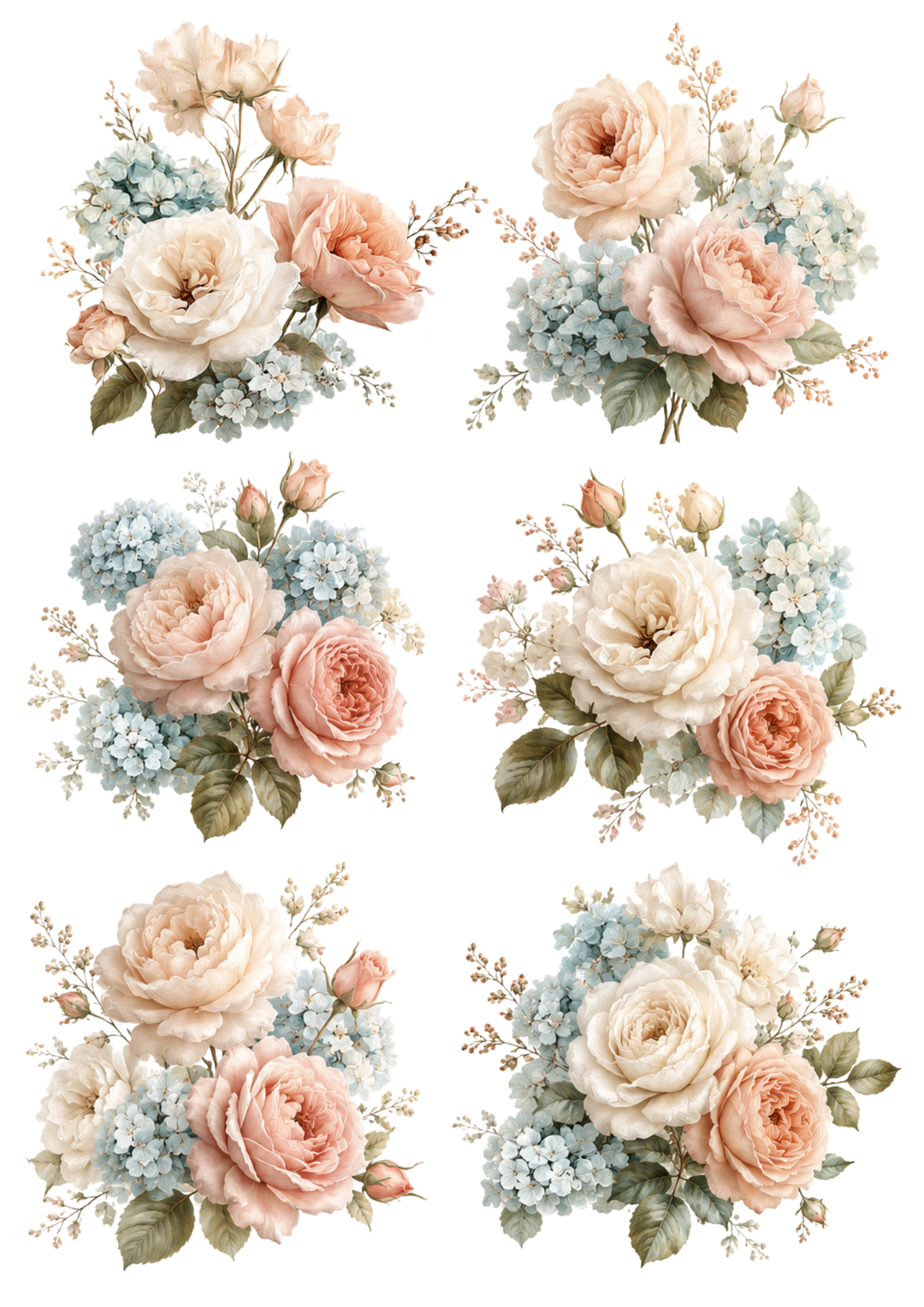Rice Paper For Decoupage English Roses Bouquet Collage Cat. No. 10314