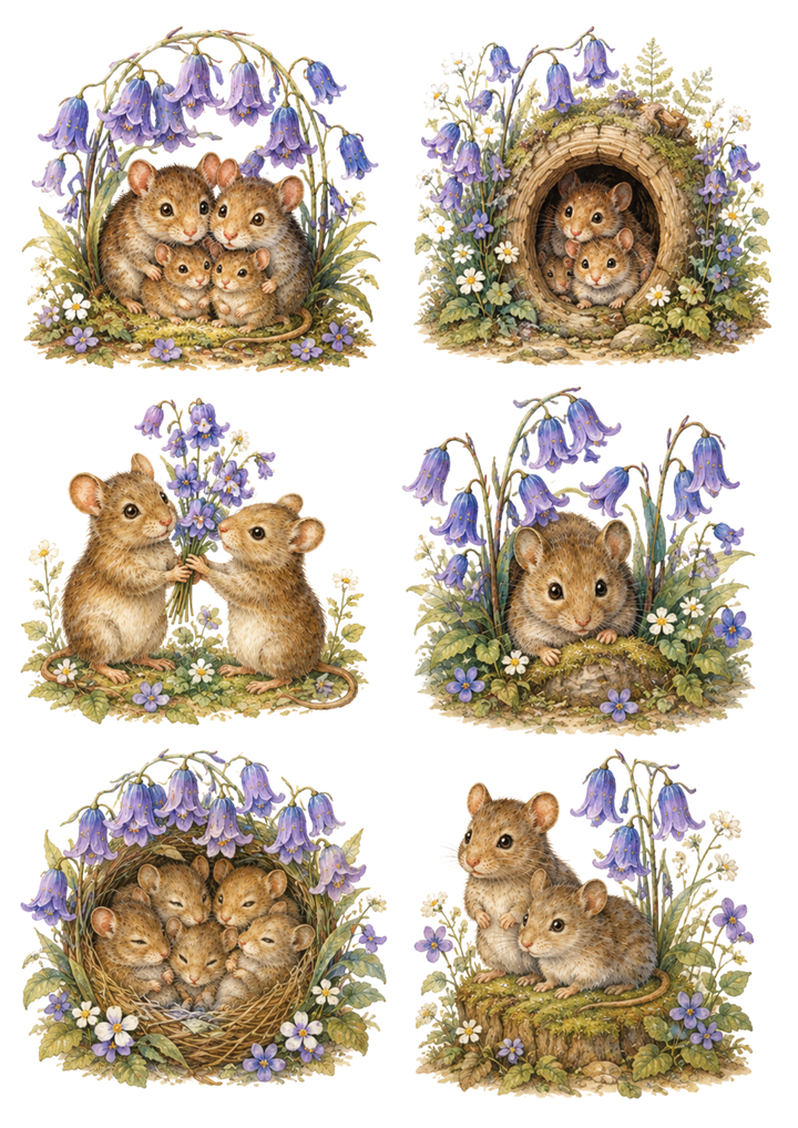 Rice Paper For Decoupage Mouse Family Nest Collage Cat. No. 10315