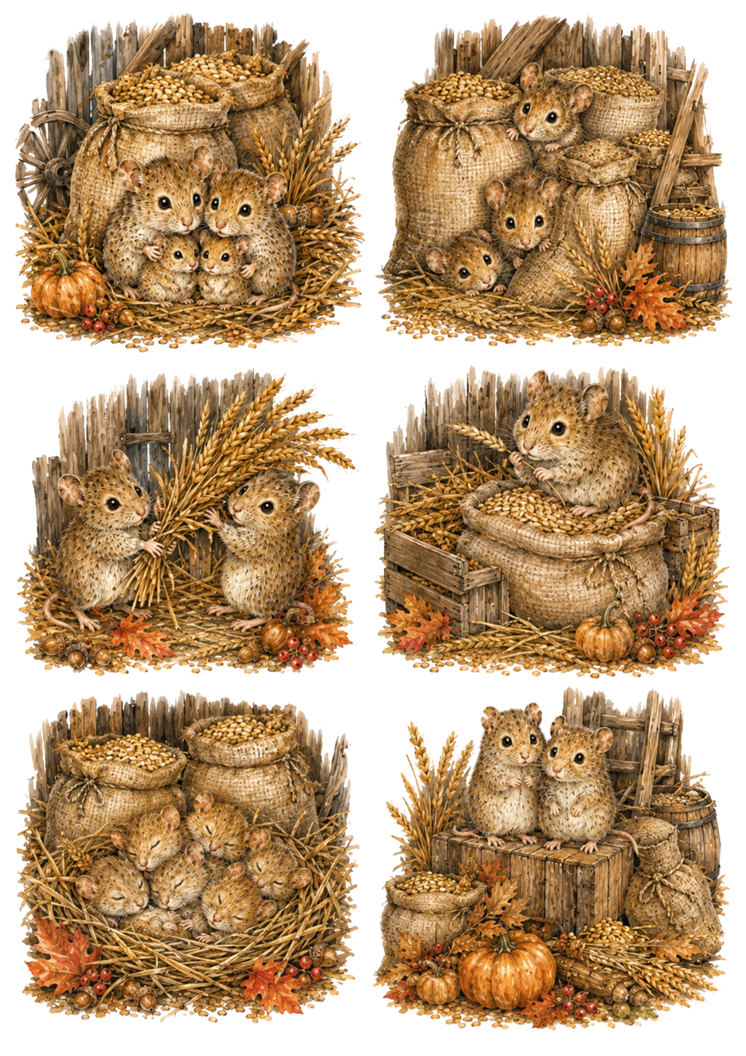 Rice Paper For Decoupage Harvest Mice in A Rustic Barn Collage Cat. No. 10317