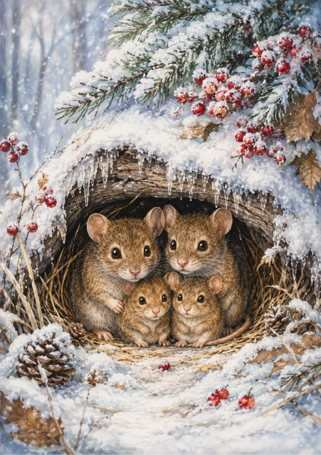 Rice Paper For Decoupage Cozy Winter Mouse Family Burrow Collage Cat. No. 10318