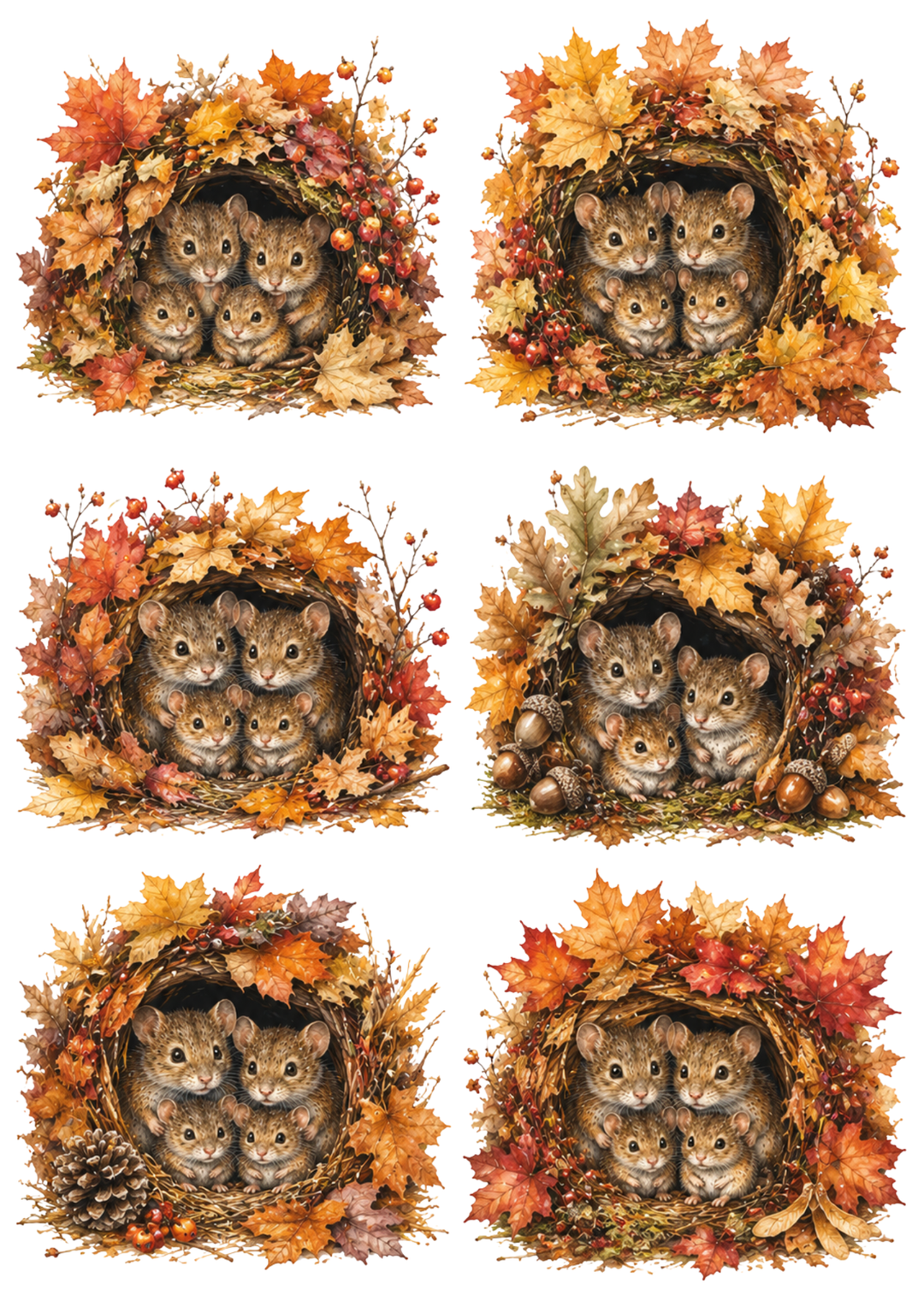 Rice Paper For Decoupage Cozy Autumn Mouse Family Burrow Collage Cat. No. 10320