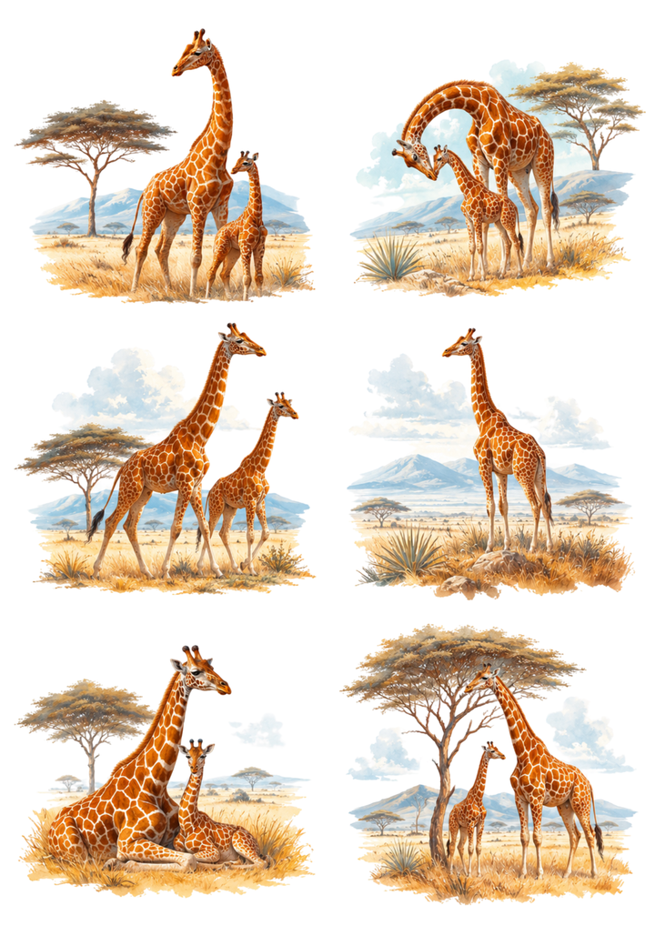 Rice Paper For Decoupage Giraffe Savannah Collage Cat. No. 10323