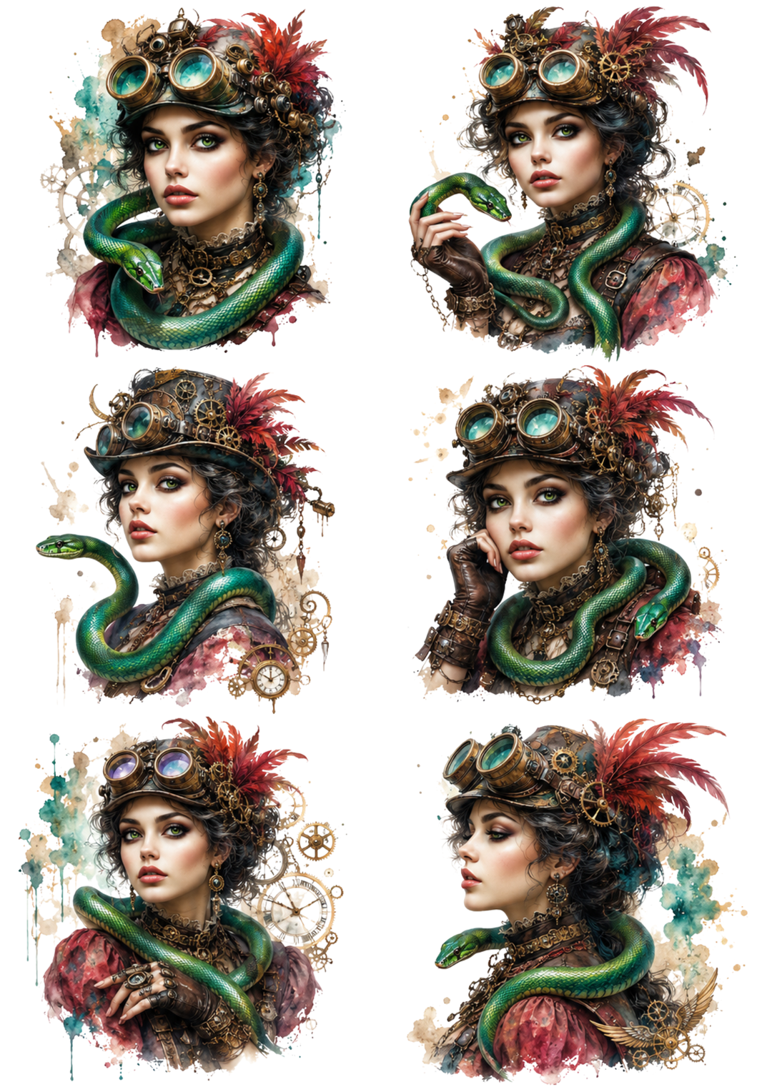 Rice Paper For Decoupage Steampunk Woman with Snake Collage Cat. No. 10324