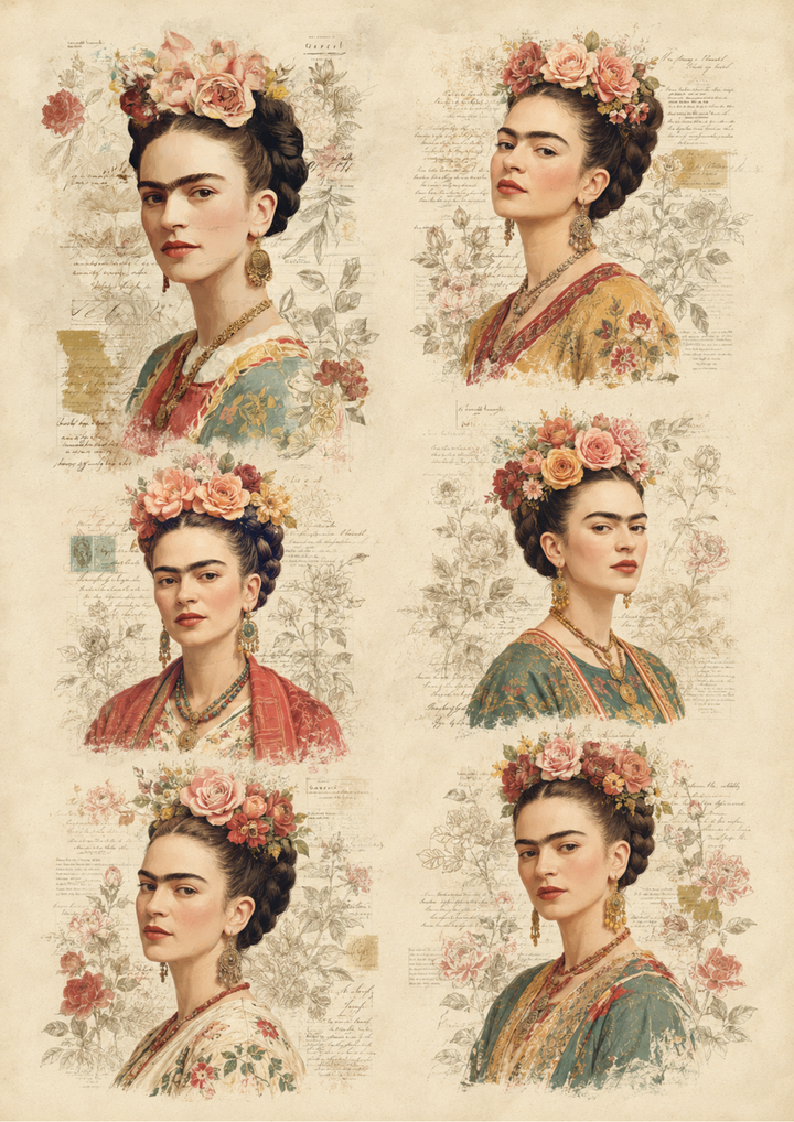Rice Paper For Decoupage Vintage Frida Collage Cat. No. 10329