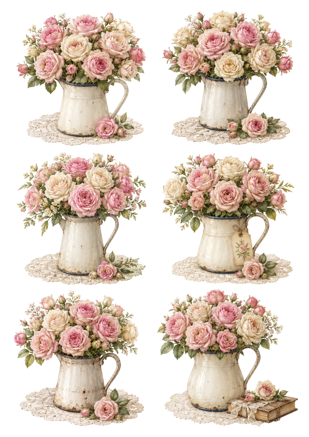 Rice Paper For Decoupage Pink Roses Jug Collage Cat. No. 10331