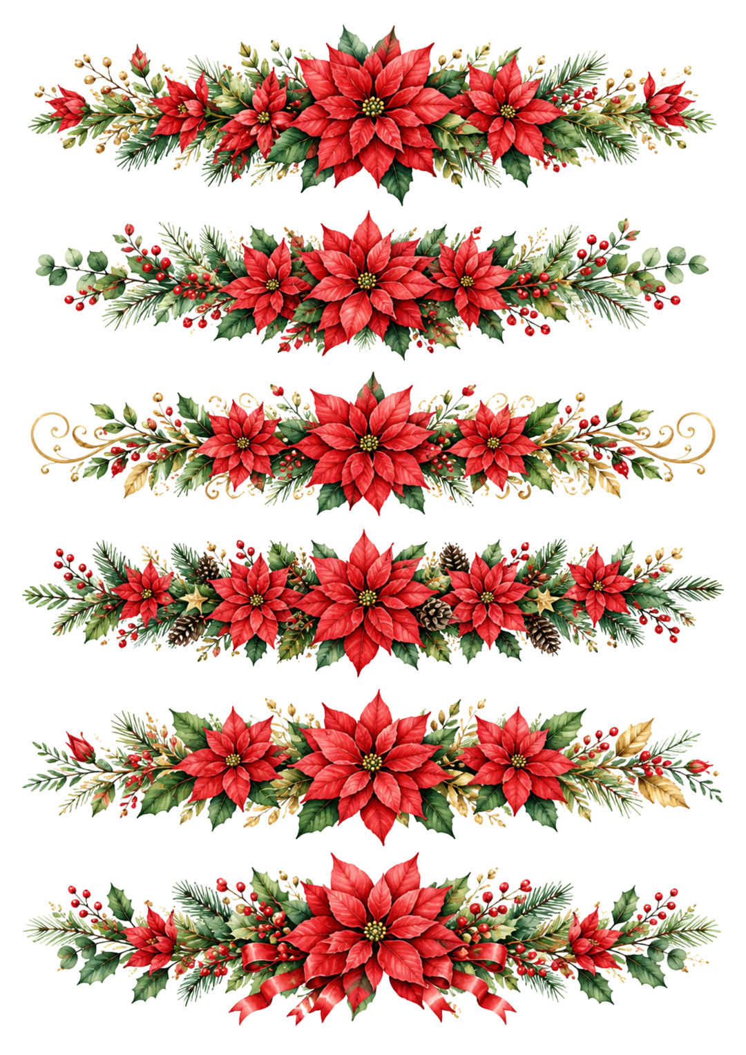 Rice Paper For Decoupage Christmas Red Poinsettia Garlands Collage Cat. No. 10335