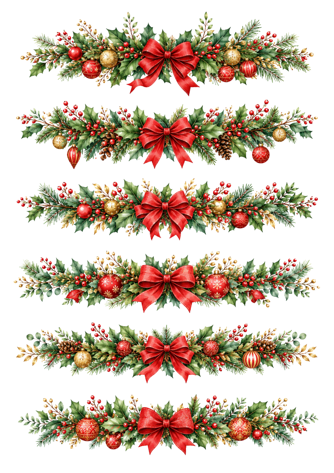Rice Paper For Decoupage Festive Red Poinsettia Garlands Collage Cat. No. 10336