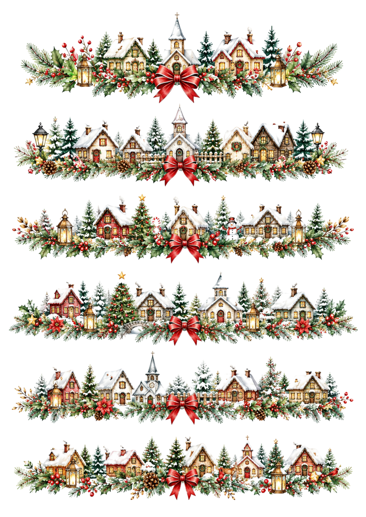 Rice Paper For Decoupage Festive Village Garlands Collage Cat. No. 10337