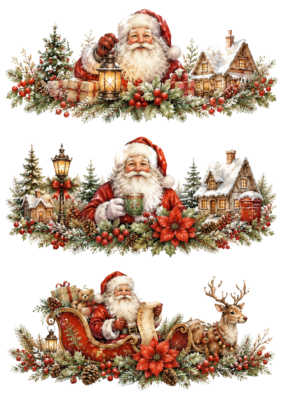 Rice Paper For Decoupage Festive Santa Garlands Collage Cat. No. 10338