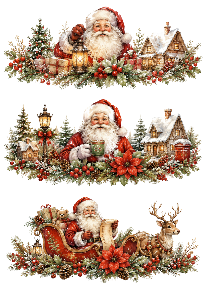 Rice Paper For Decoupage Festive Santa Garlands Collage Cat. No. 10338