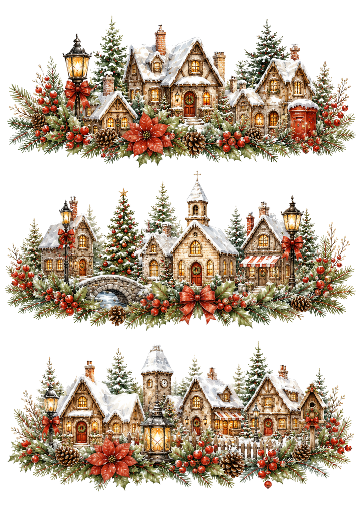 Rice Paper For Decoupage Christmas Town Garlands Collage Cat. No. 10339