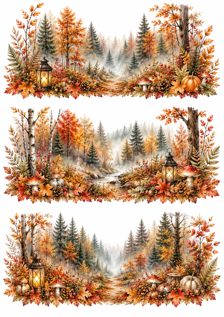 Rice Paper For Decoupage Misty Autumn Forest Collage Cat. No. 10343