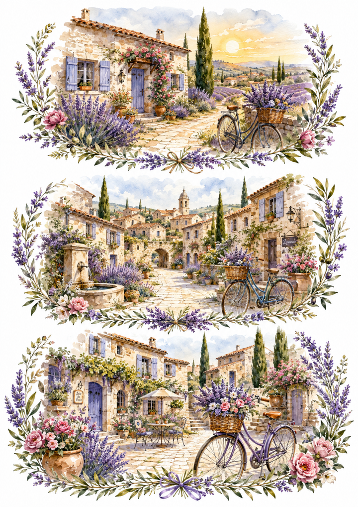 Rice Paper For Decoupage  Provence Villages in Bloom Collage Cat. No. 10356