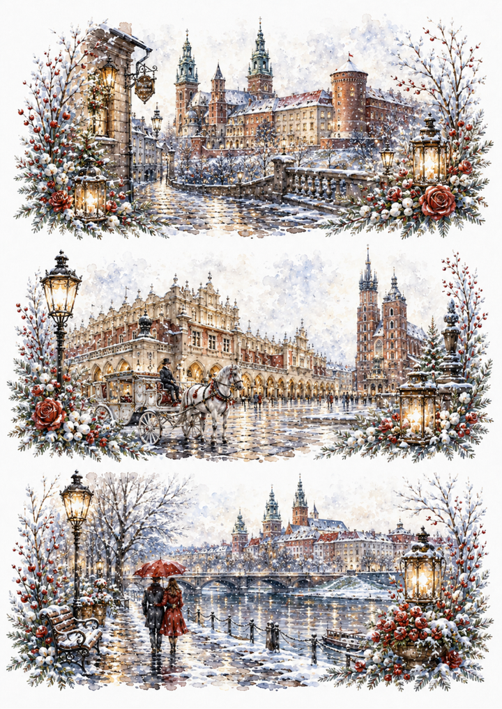 Rice Paper For Decoupage Winter Cracow - Krakow- Collage Cat. No. 10358