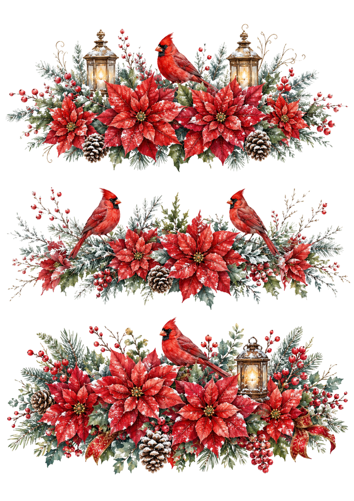 Rice Paper For Decoupage  Snowy Cardinal Christmas Garlands  Collage Cat. No. 10360