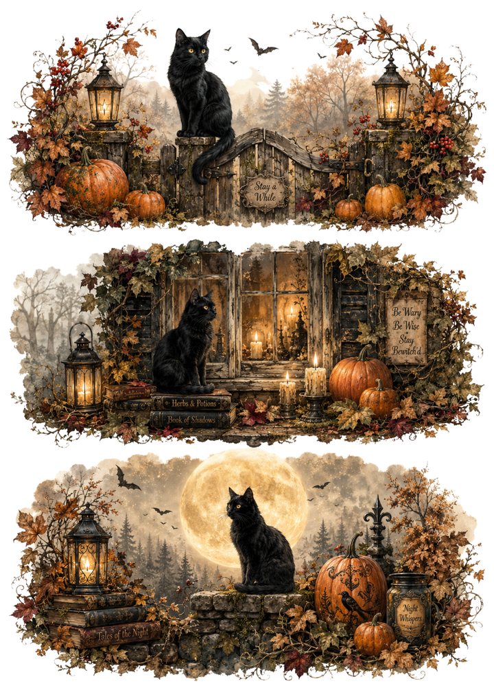 Rice Paper For Decoupage Halloween Cat Collage Cat. No. 10375