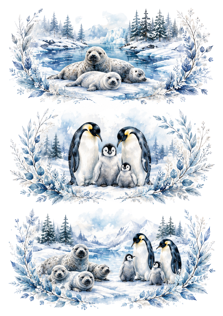 Rice Paper For Decoupage Arctic Animal Wildlife Triptych Collage Cat. No. 10380