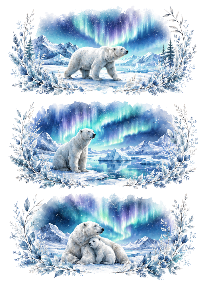 Rice Paper For Decoupage Arctic Polar Bear Wildlife Triptych Collage Cat. No. 10381