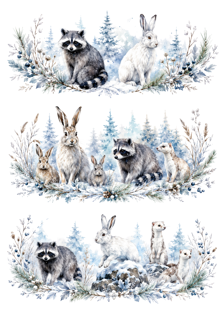 Rice Paper For Decoupage Animal Winter Woodland Collage Cat. No. 10383