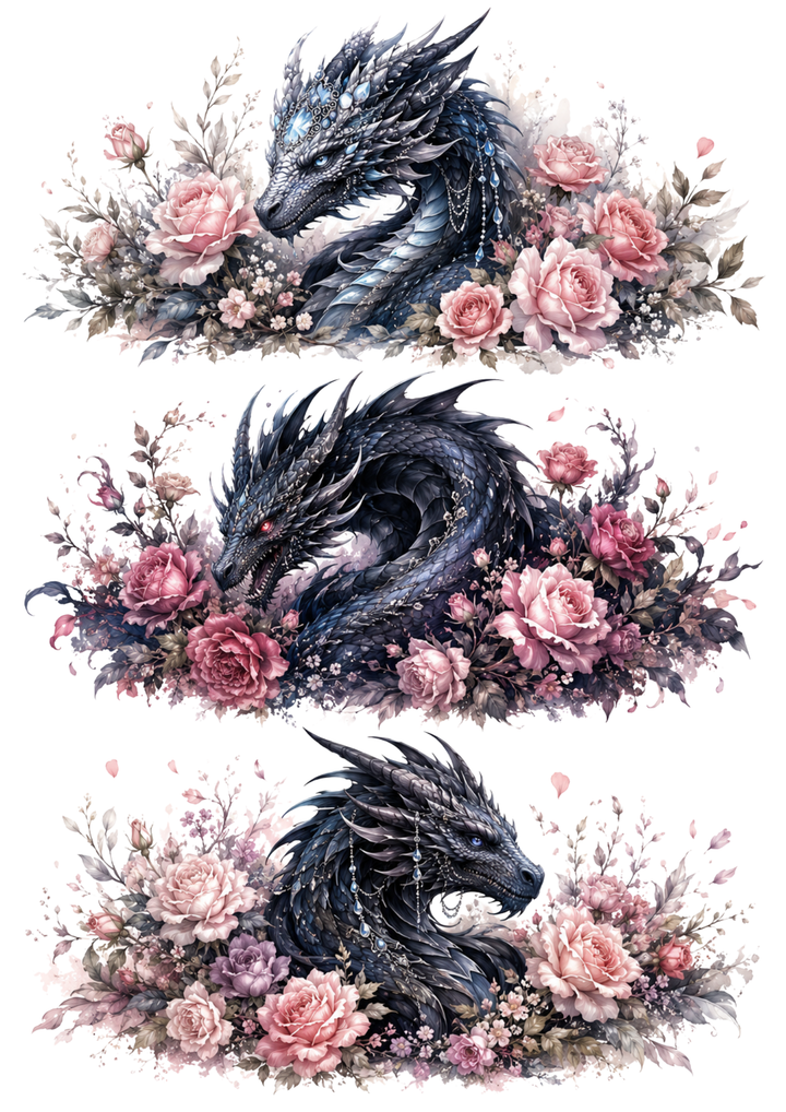 Rice Paper For Decoupage Gothic Dragon Triptych  Collage Cat. No. 10387