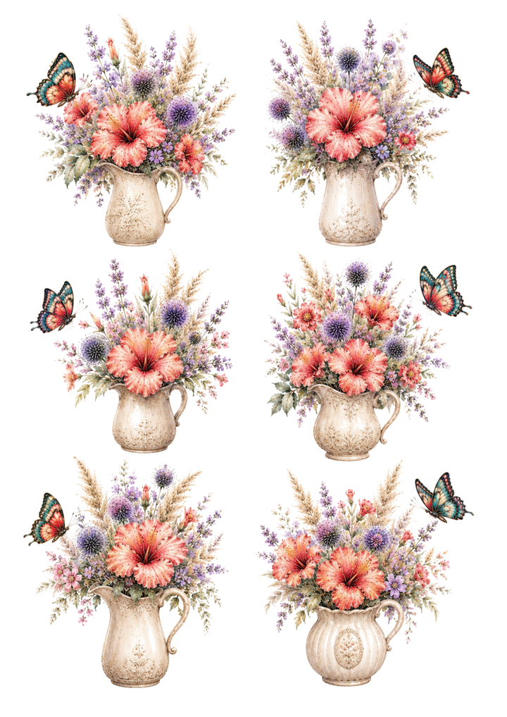 Rice Paper For Decoupage Vase of Flowers Collage Cat. No. 10398