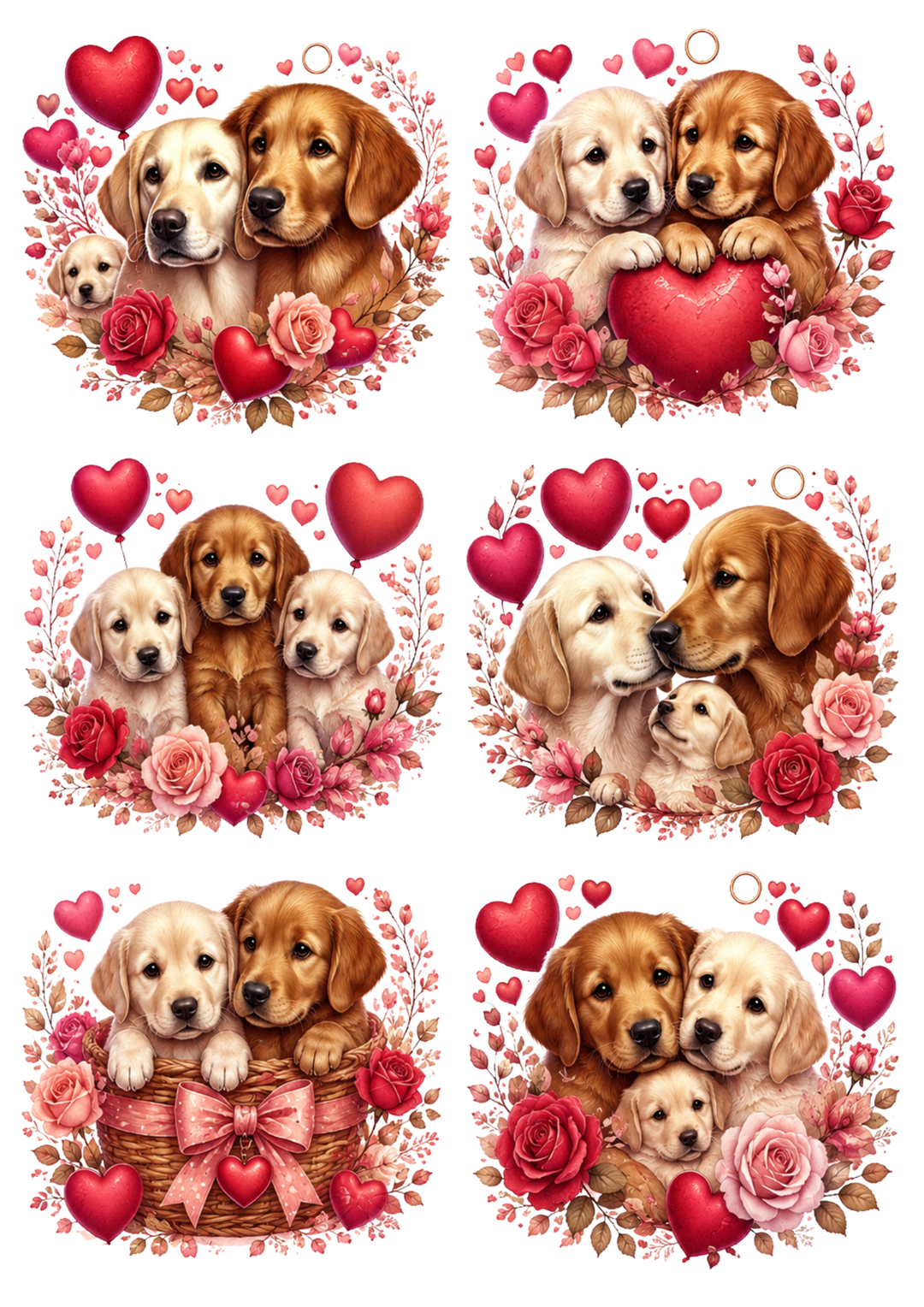 Rice Paper For Decoupage Valentine Puppies Collage Cat. No. 10403