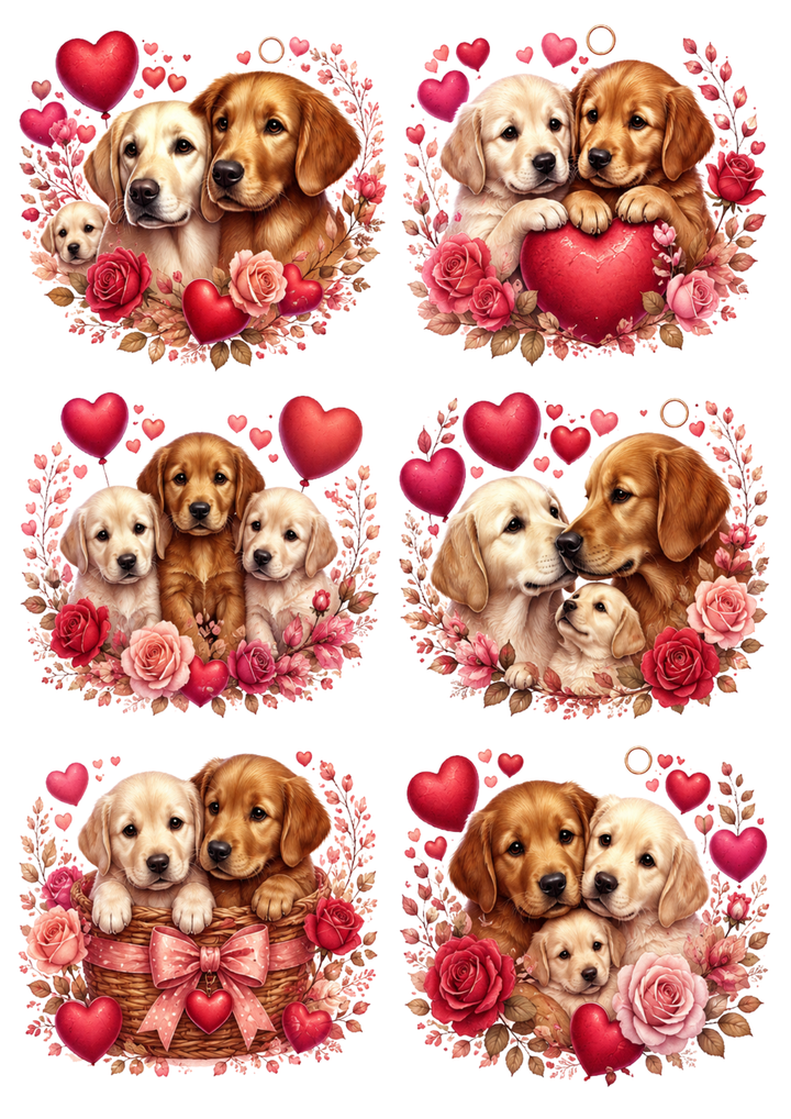 Rice Paper For Decoupage Valentine Puppies Collage Cat. No. 10403