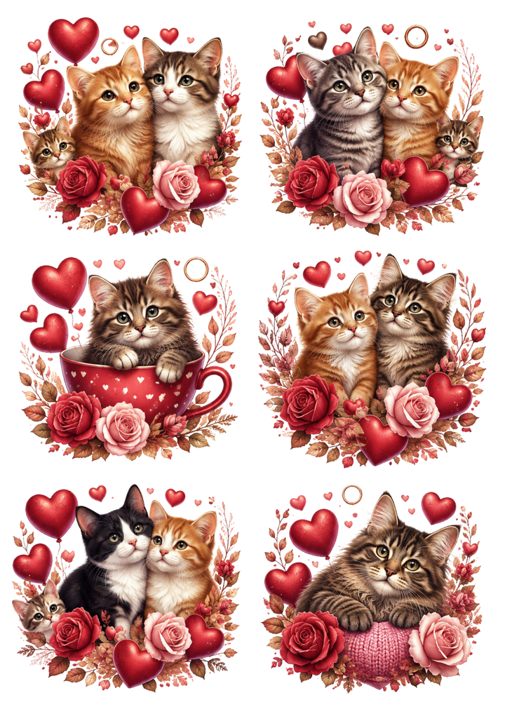 Rice Paper For Decoupage Valentine Cats Collage Cat. No. 10404
