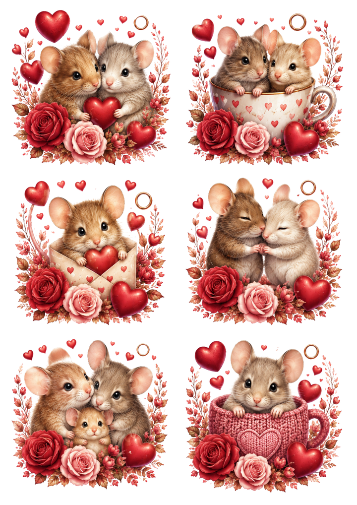 Rice Paper For Decoupage Valentine Mice Collage Cat. No. 10405
