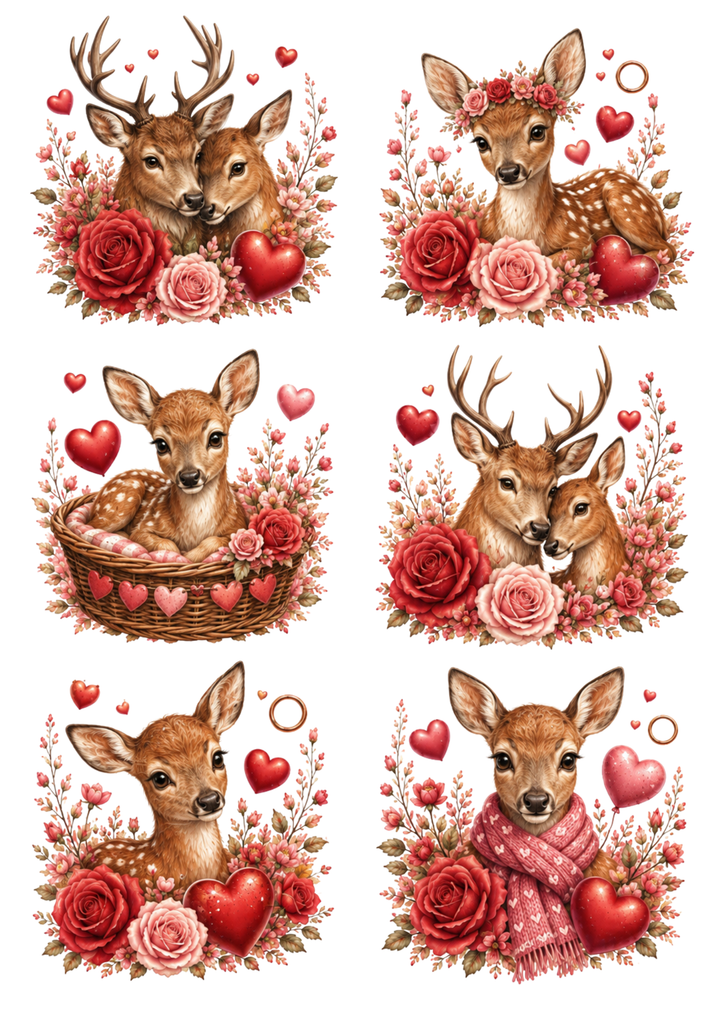 Rice Paper For Decoupage Valentine Deer Collage Cat. No. 10407