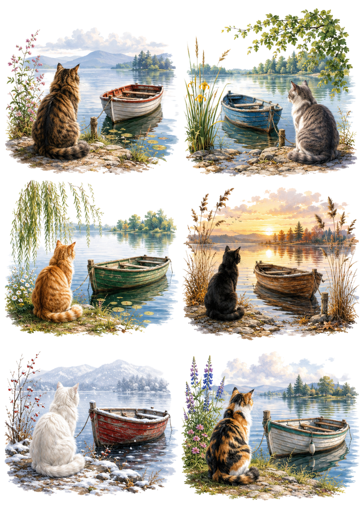 Rice Paper For Decoupage Cat by the Lakeside  Collage Cat. No. 10408