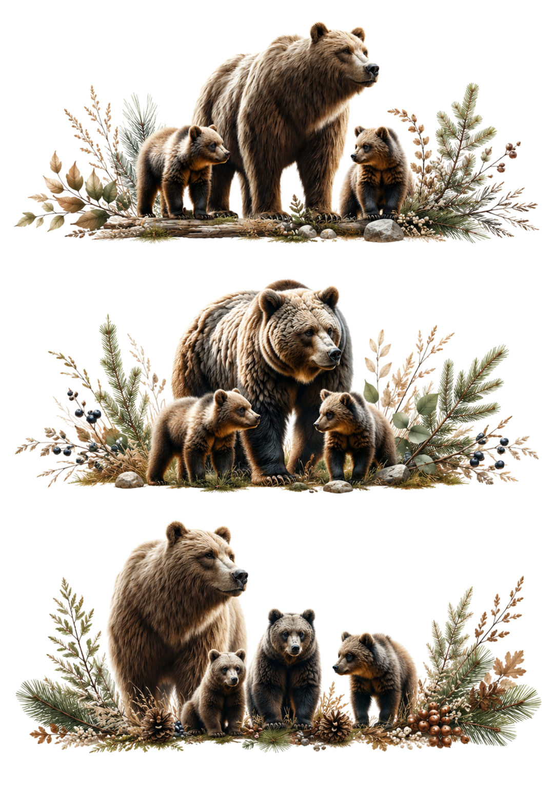 Rice Paper For Decoupage Mother Bear and Her Cubs Collage Cat. No. 10412